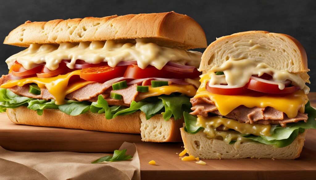 subway sandwich with creamy cheese toppings